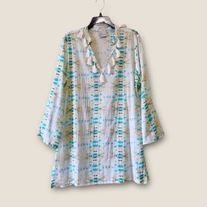 Laura Park Annie Selke Asheville Voile Tunic Top XS/S Tassels Boho Cottagecore
